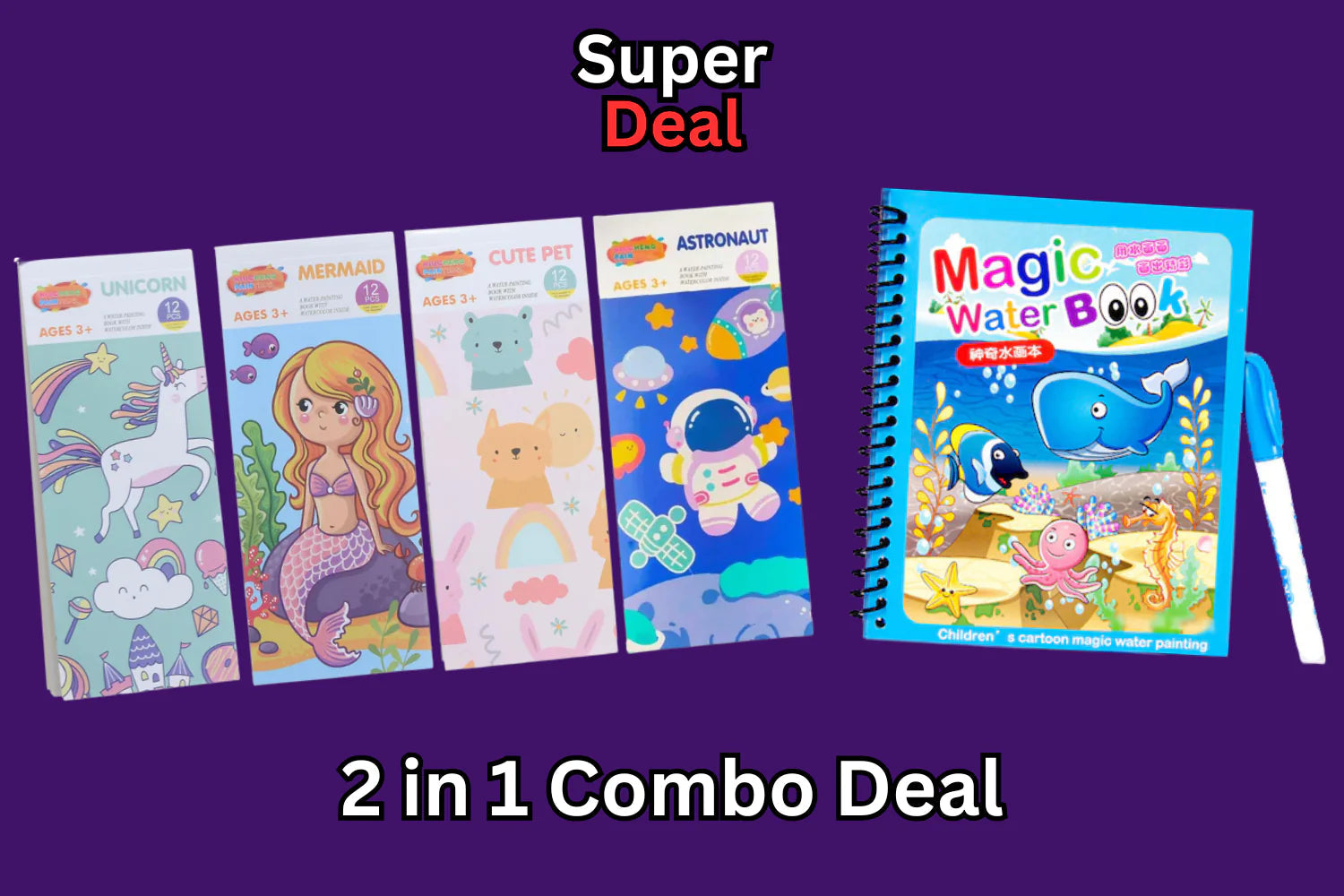 2 in 1 Kids Learning Deal (Water Magic Book + Magical Watercolor Book of 12 Pages) – gallery 1