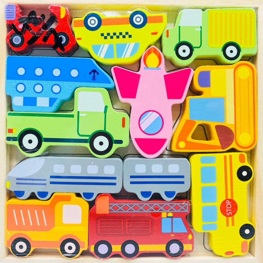 Cartoon Animal Car Wooden Peg Puzzles Board Educational Toy – gallery 2